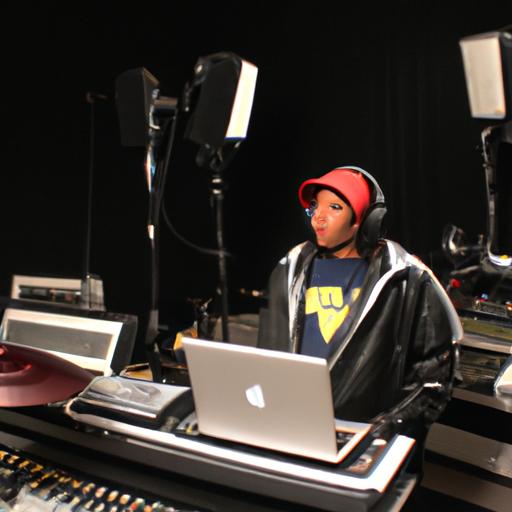 DJ Quik in the recording studio producing his latest music video