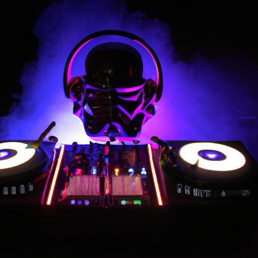 DJ R2-D2 drops beats as a hologram projection at the intergalactic rave.
