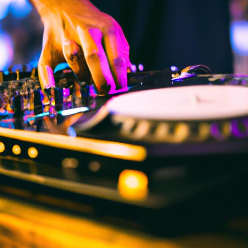 Precision and timing are key as the DJ scratches and mixes tracks on the turntables.