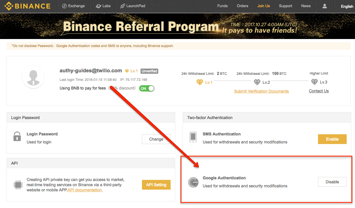 Binance 2FA Setup